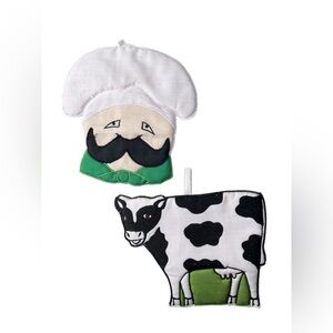 VTG 2000s Lot Of 2 Potholders Chef And Cow Tuscan Inspired Kitchen